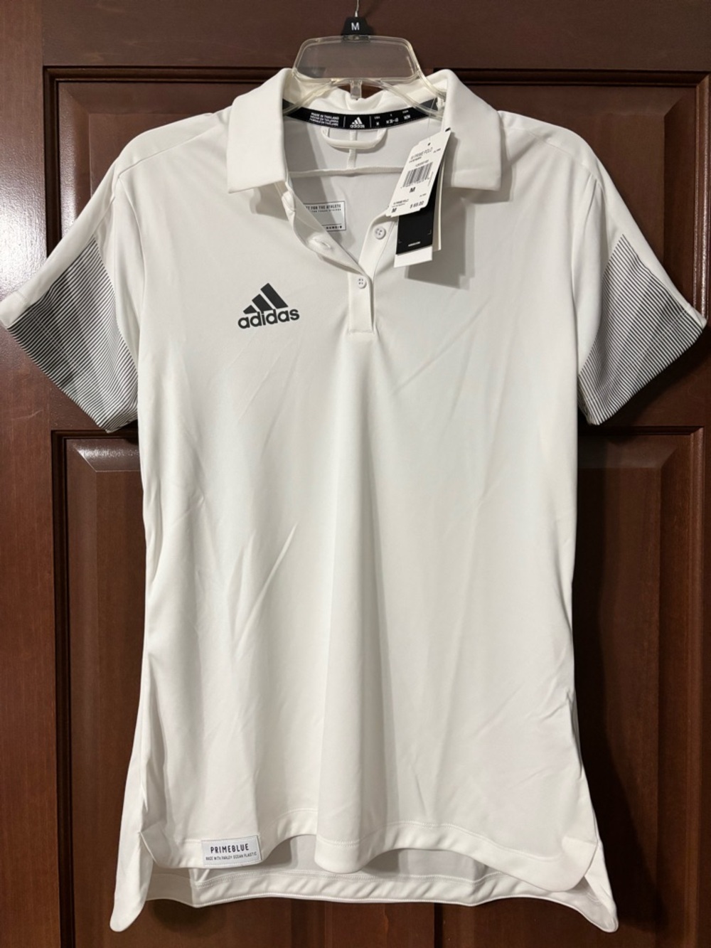 NWT women’s adidas prime blue polo, white, size medium